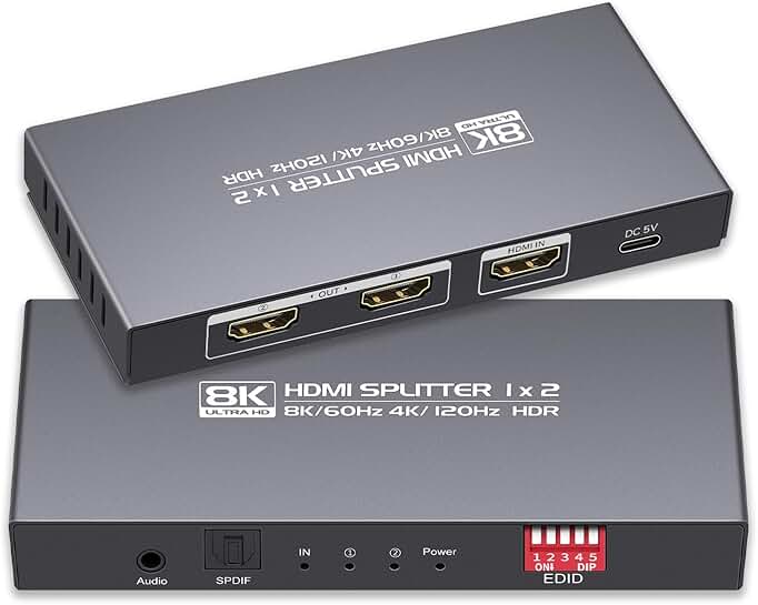 8K HDMI Splitter 1 in 2 Out with Audio and EDID