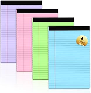 Colored 5x8 Legal Pads, 4 Pack, College Ruled