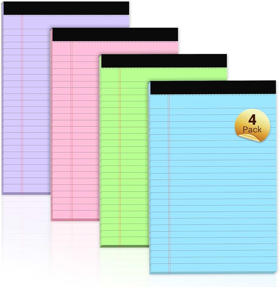 Colored 5x8 Legal Pads, 4 Pack, College Ruled