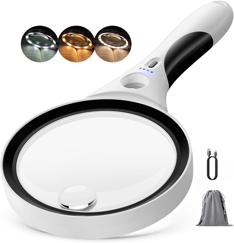 Rechargeable Lighted Magnifying Glass with 10X-45X Zoom