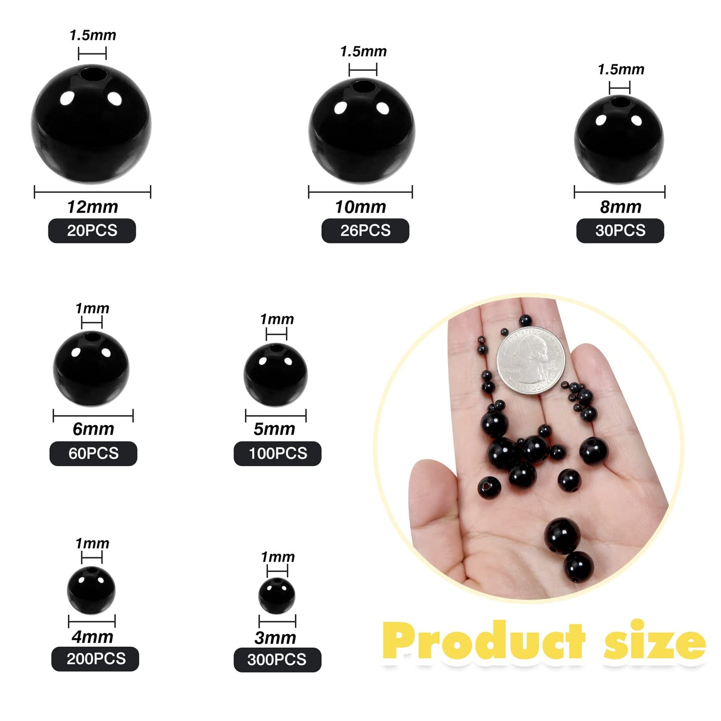 736pcs Black Safety Noses for Amigurumi & Dolls (3mm-12mm)