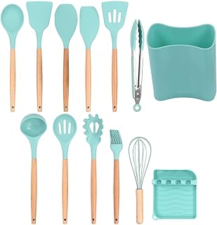 13-Piece Silicone and Wooden Handle Kitchen Utensil Set