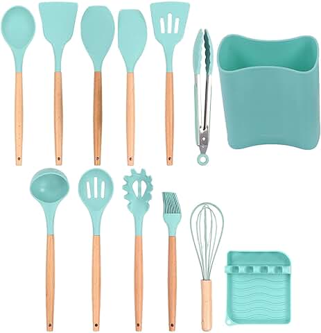 13-Piece Silicone and Wooden Handle Kitchen Utensil Set