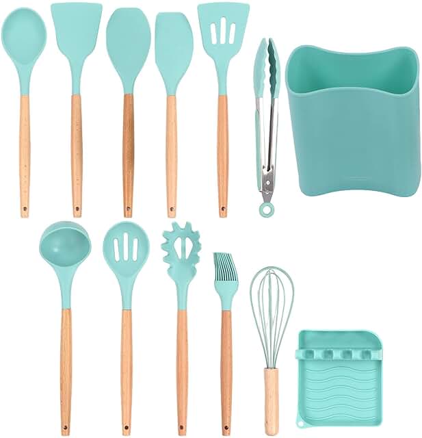 13-Piece Silicone and Wooden Handle Kitchen Utensil Set