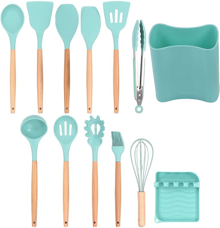 13-Piece Silicone and Wooden Handle Kitchen Utensil Set