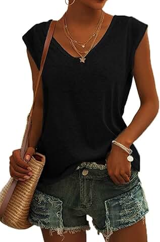 Women's Summer Cap Sleeve V-Neck Tank Top