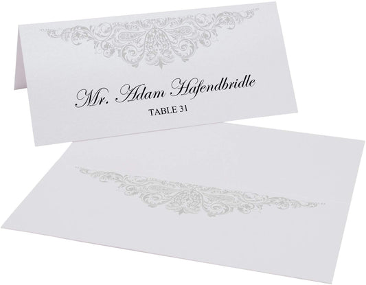 Silver Paisley Printable Place Cards, Set of 60