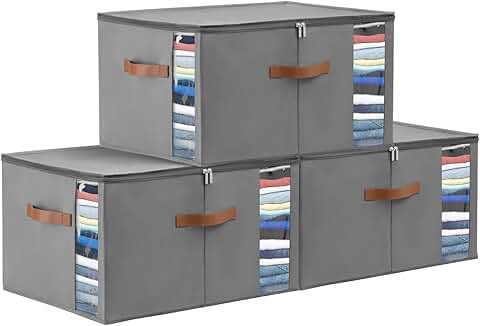 Large Gray 3-Pack Comforter Storage Bags with Handles