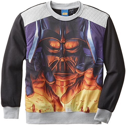 Boys' Crewneck Sweatshirt, Black/Charcoal, Large