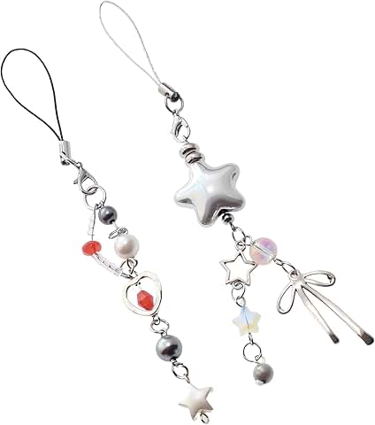 Silver Star Beaded Phone and Bag Charm