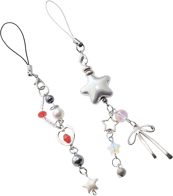 Silver Star Beaded Phone and Bag Charm