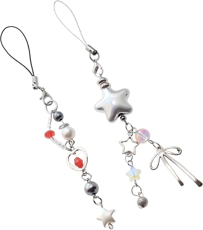 Silver Star Beaded Phone and Bag Charm