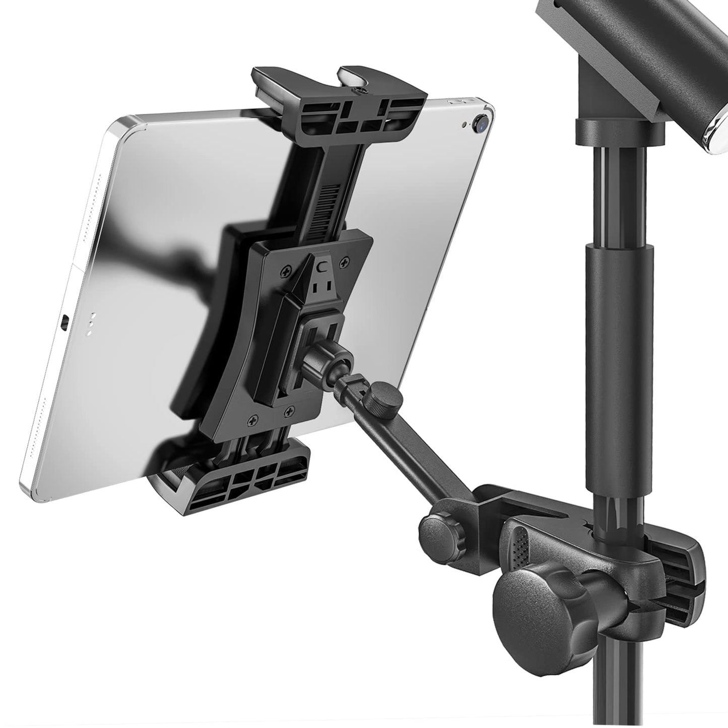 Tablet Holder for Microphone Stand, iPad Mic Music Stand Holder Mount Smartphone Tablet Mic Stand for Sheet Music Fits Devices from Screen Size 4.7 to 12.9 Inches