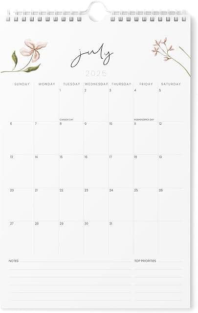 Vertical 2025-2026 Wall Calendar with Floral Design
