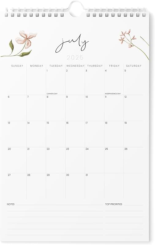 Vertical 2025-2026 Wall Calendar with Floral Design