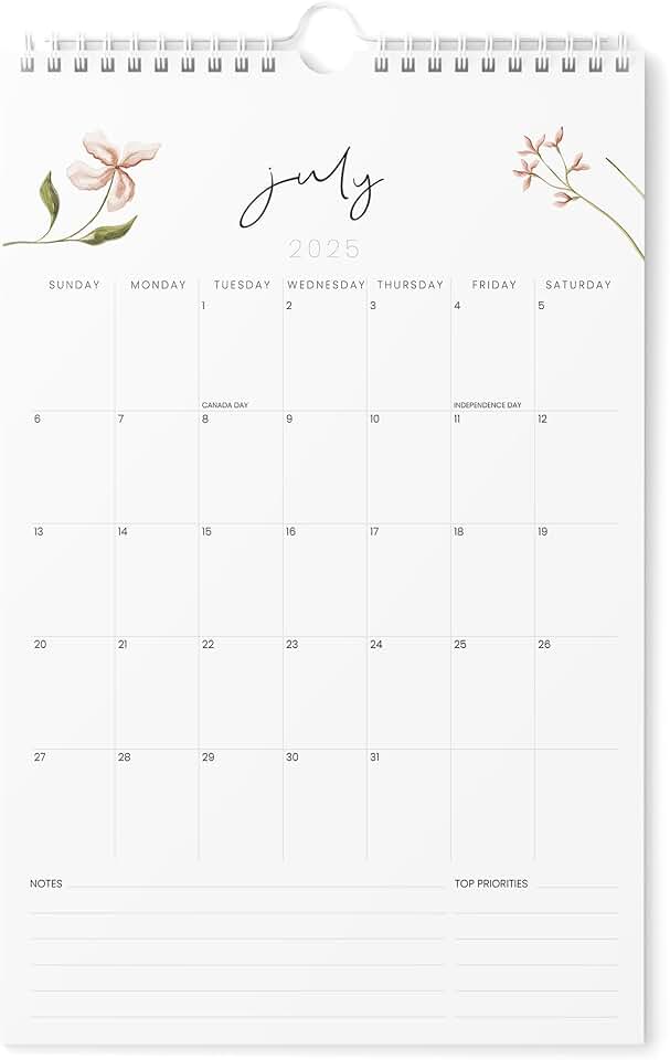Vertical 2025-2026 Wall Calendar with Floral Design
