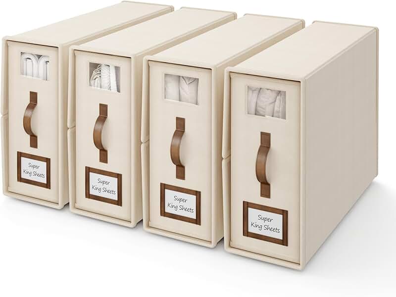 Foldable Bed Sheet Storage Box with Window, Beige