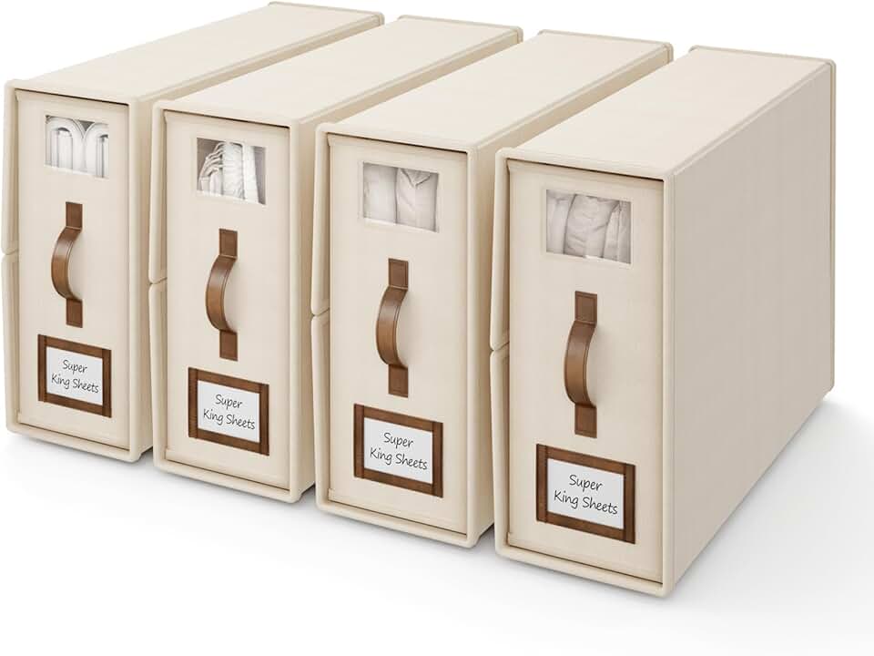 Foldable Bed Sheet Storage Box with Window, Beige