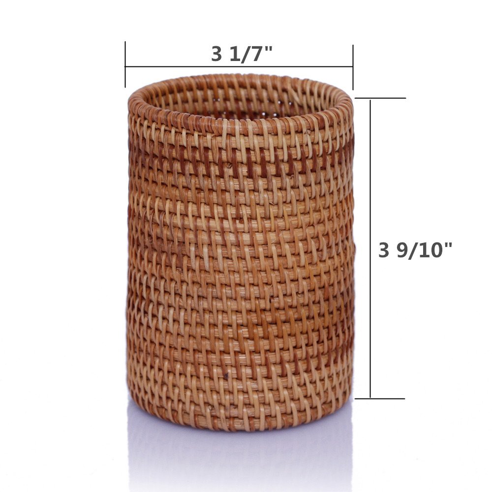 Brown Rattan Desk Organizer and Pen Holder