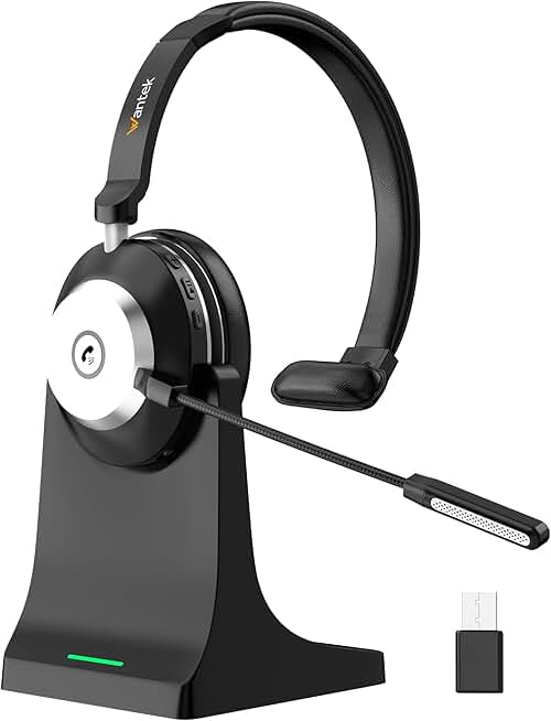 Wireless headset with mic for work and calls