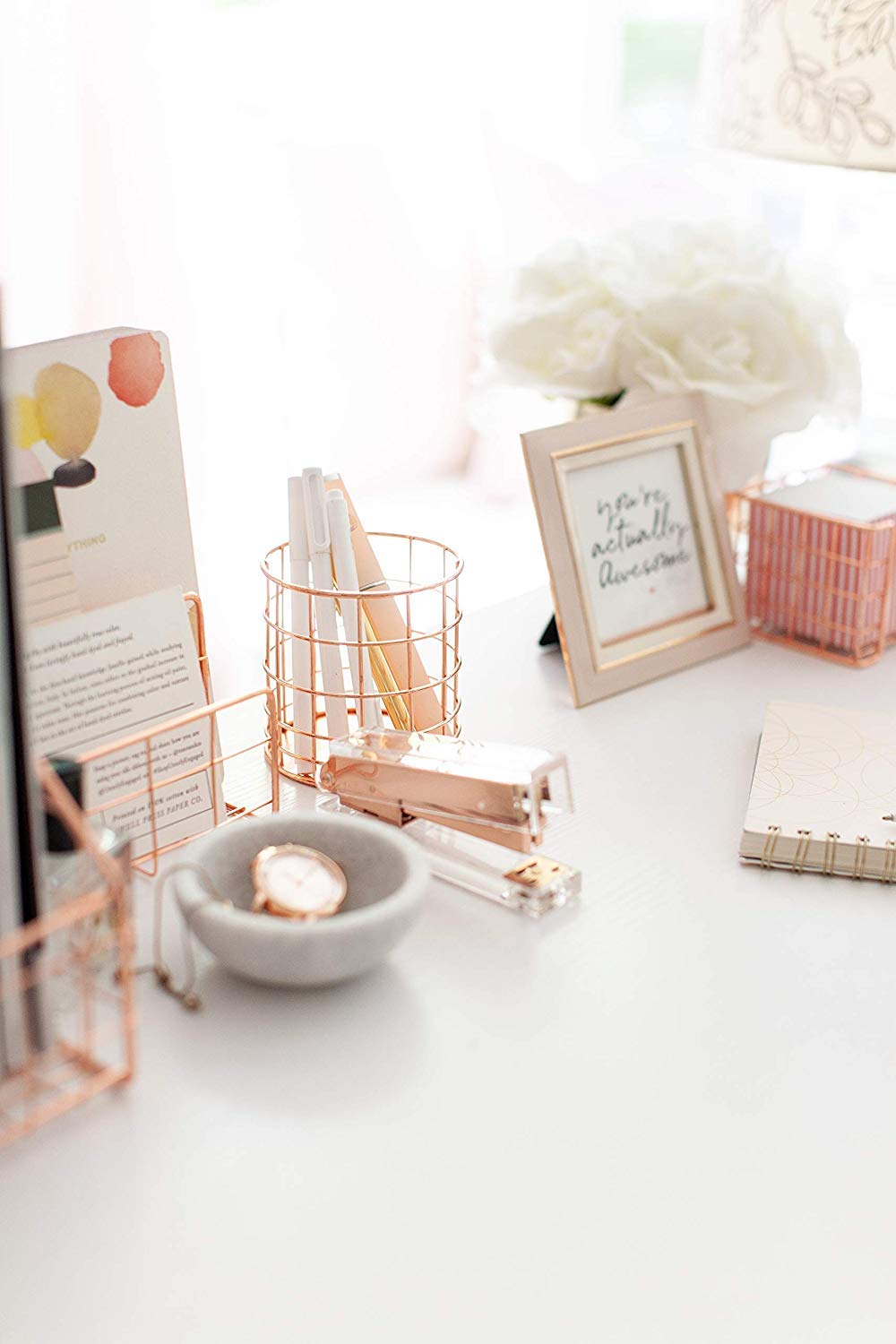 Rose Gold 5-Piece Desk Organizer Set