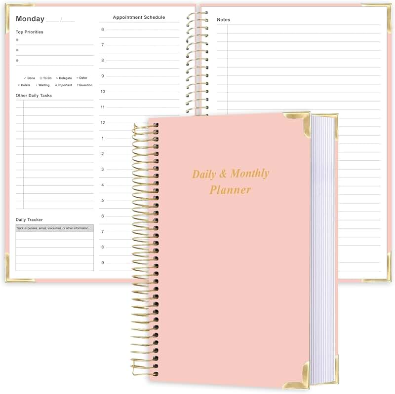 Daily and Monthly Planner for 2026, Pink, A5 Hardcover