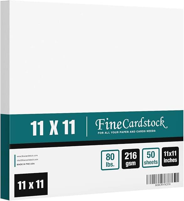 11x11 inch white thick cardstock, 50 sheets