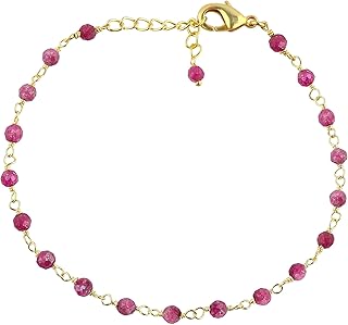 Beaded Gold Plated Rosary Chain Bracelet, Handmade, Adjustable 8 Inch, Natural Gemstones, Healing Crystals, Gift for Her