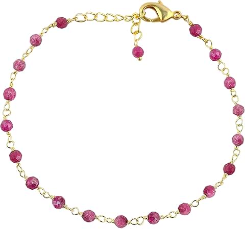 Beaded Gold Plated Rosary Chain Bracelet, Handmade, Adjustable 8 Inch, Natural Gemstones, Healing Crystals, Gift for Her