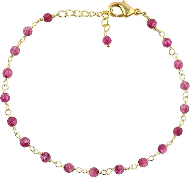 Beaded Gold Plated Rosary Chain Bracelet, Handmade, Adjustable 8 Inch, Natural Gemstones, Healing Crystals, Gift for Her