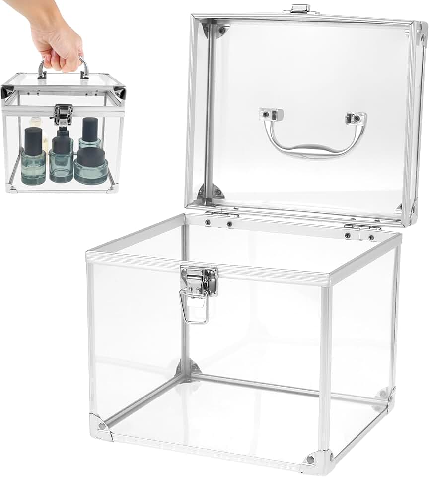 Large Clear Makeup Train Case with Handle and Latches
