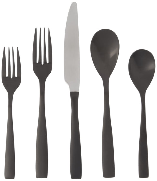 Delano Black 20-Piece Stainless Steel Flatware Set, Service for 4