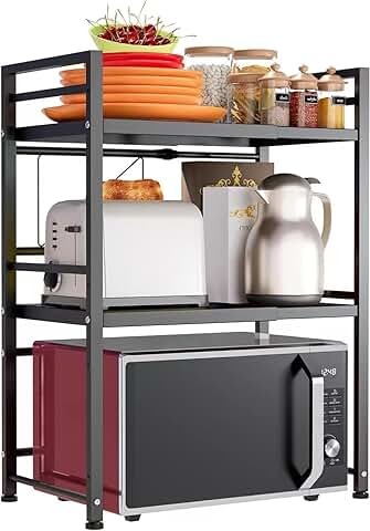 Expandable 3-Tier Microwave and Utensil Storage Shelf