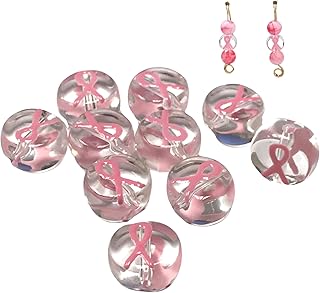 Pink Cancer Ribbon Beads, 10mm, Pack of 10