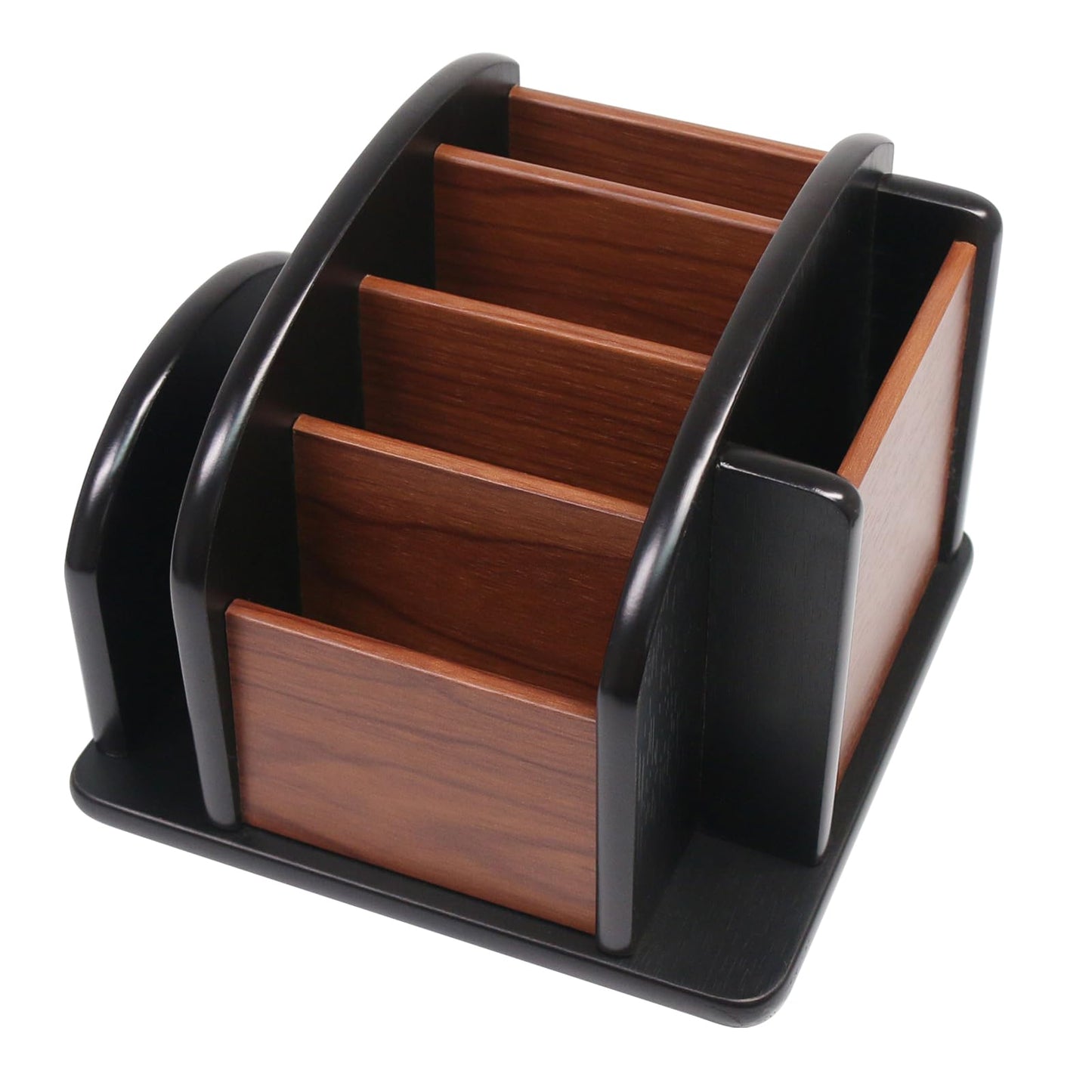 Wooden rotating remote control holder with six compartments
