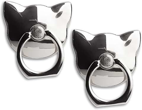 Two-Pack Glossy Cat Phone Ring Holders with 360° Rotation
