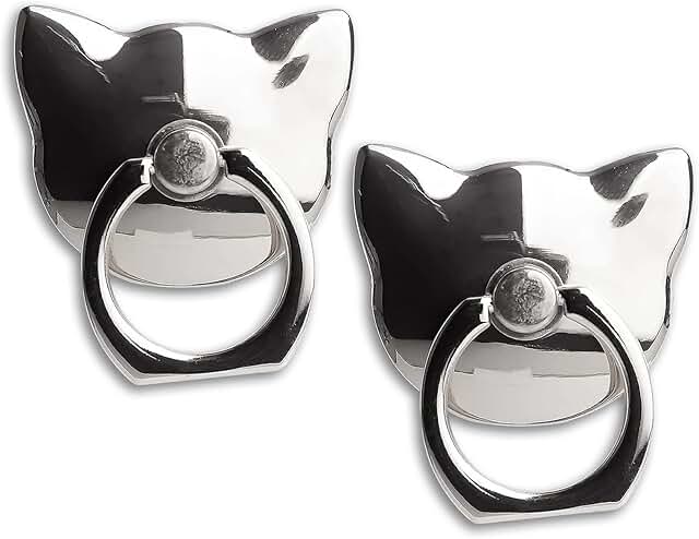 Two-Pack Glossy Cat Phone Ring Holders with 360° Rotation