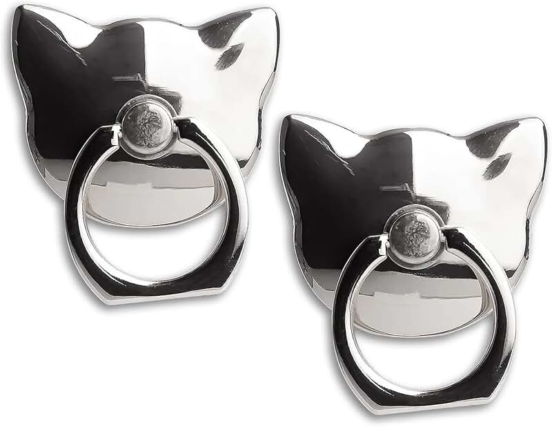 Two-Pack Glossy Cat Phone Ring Holders with 360° Rotation
