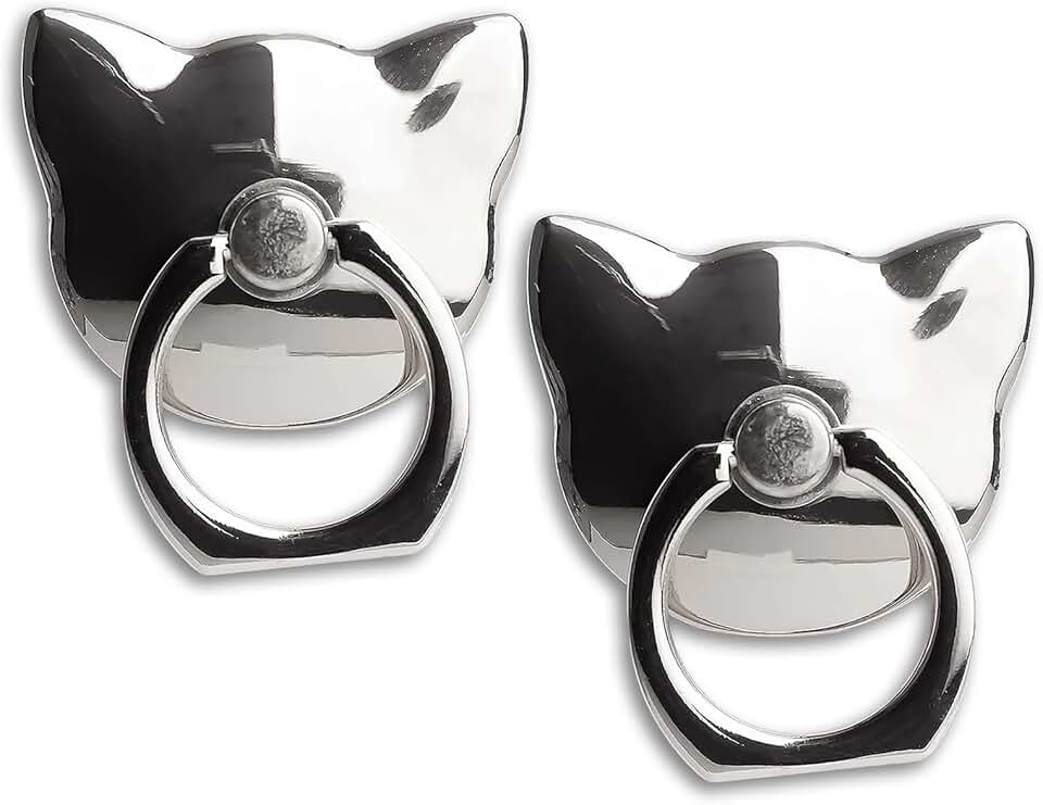 Two-Pack Glossy Cat Phone Ring Holders with 360° Rotation