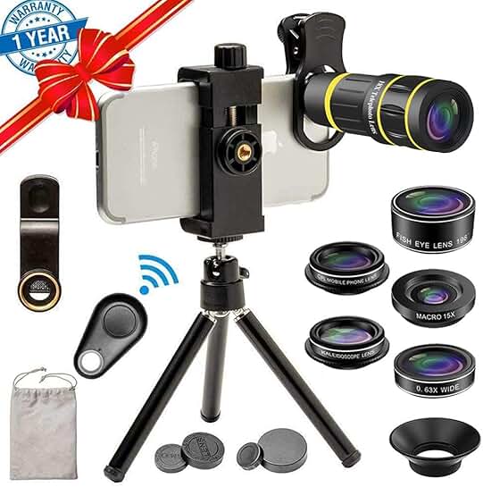 Cell Phone Camera Lens Kit with Telephoto, Fisheye, Macro, Wide Angle