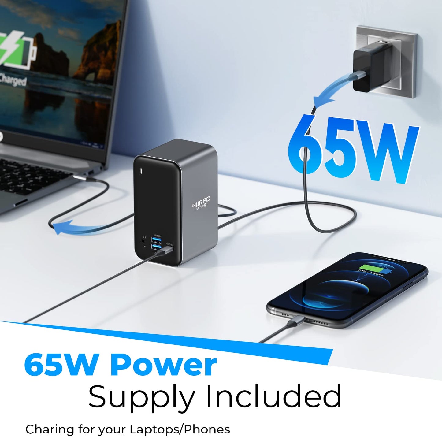 USB C Docking Station Dual Monitor for Dell HP Lenovo Laptop, 15 in 1 Laptop Docking Station, USB C Dock with 65W Power Supply,7 USB 3.0, SD/TF, GigabitEthernet,2 HDMI Ports, VGA, Plug and Play