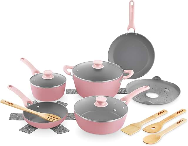 15-Piece Green Nonstick Ceramic Cookware Set