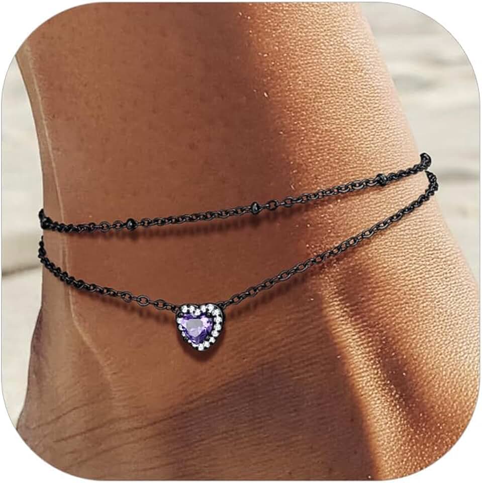 Double Layer Heart and Butterfly Birthstone Anklet for Women