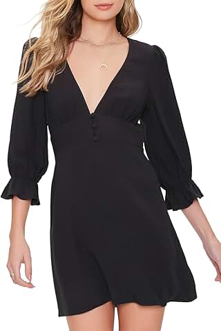 Women's V-Neck Trumpet-Sleeve Mini Dress
