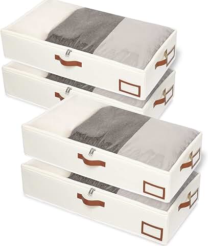 Under Bed Storage Containers, 4 Pack, Beige
