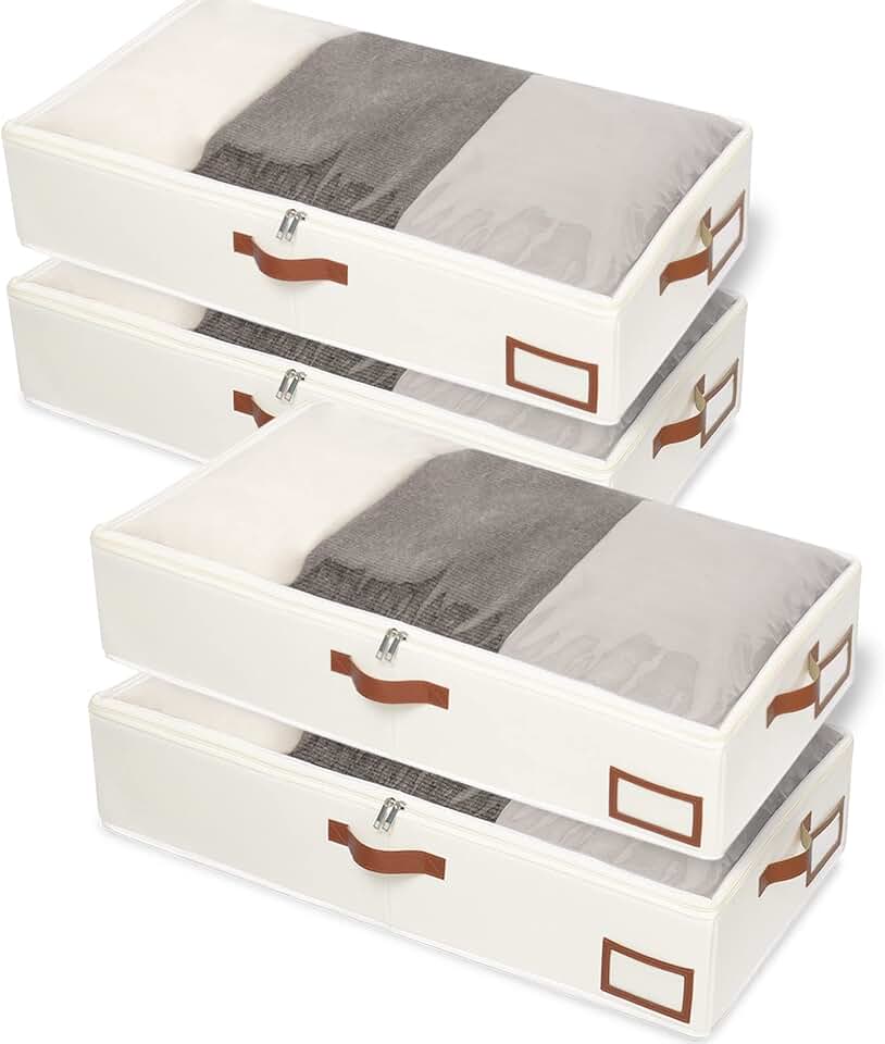 Under Bed Storage Containers, 4 Pack, Beige