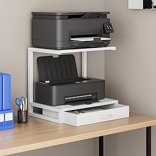 2-Tier Desktop Printer Stand with Fabric Drawer