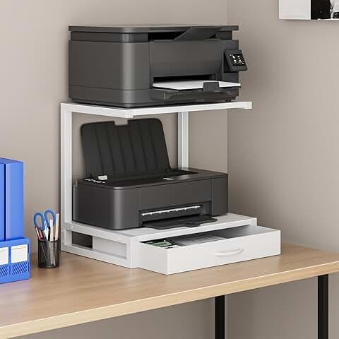 2-Tier Desktop Printer Stand with Fabric Drawer
