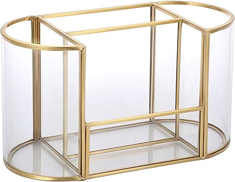 Gold Makeup Brush and Pen Organizer with 4 Slots