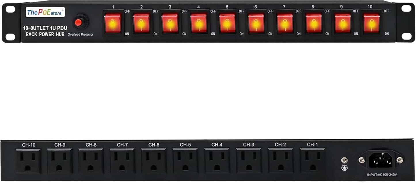 10 Outlet 1U Rack Power Strip with Surge Protection